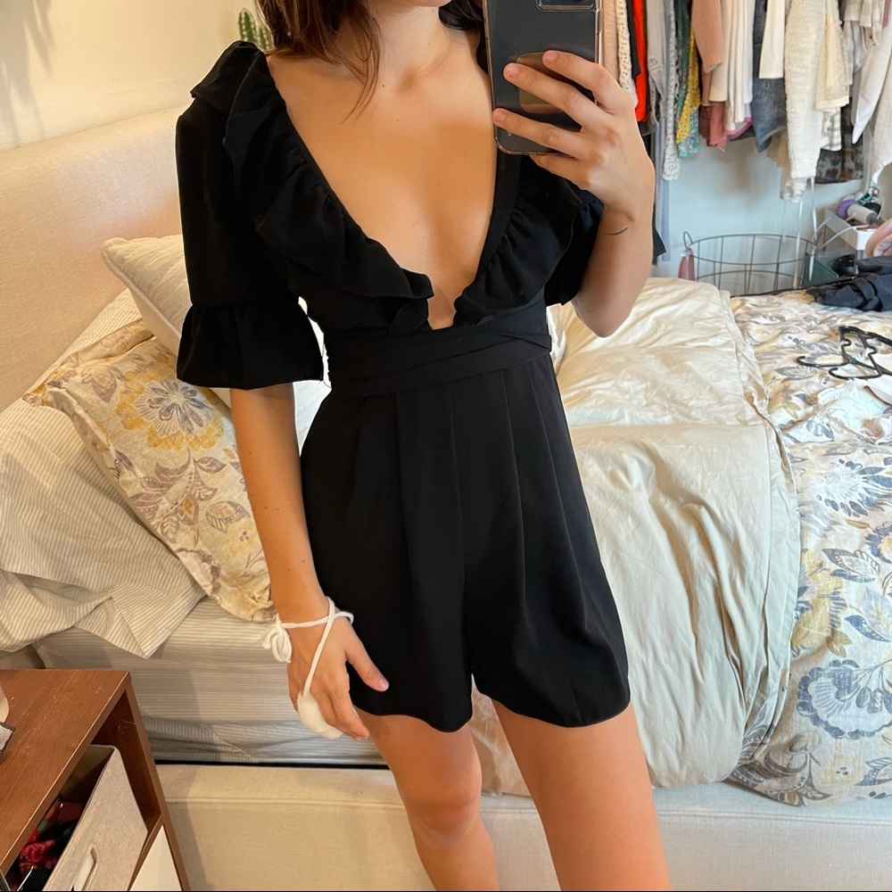 Deep V little black dress/romper